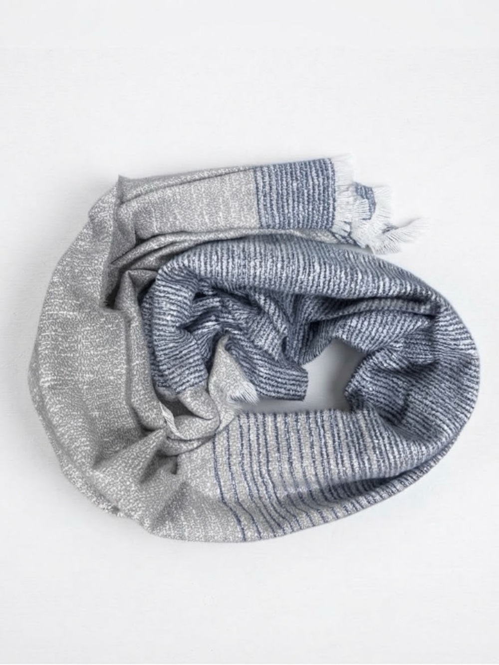 Cozy Grey Navy Striped Blanket Scarf Oversized Wrap